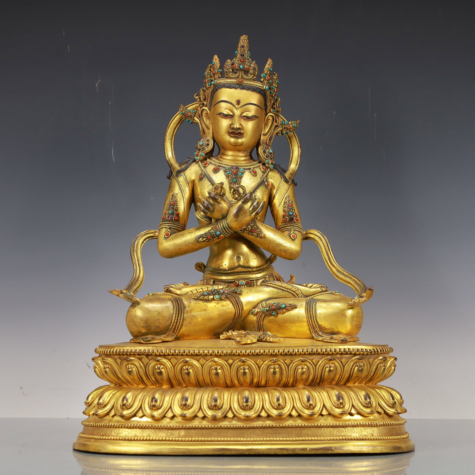 A Exquisite Gilt Bronze Inlaid Gems Statue of Tara (1 of 10)