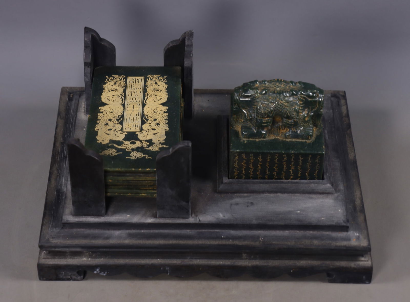 A Set of Fine Jasper Dragon Pattern with poem Auspicious Beast Seal (1 of 12)