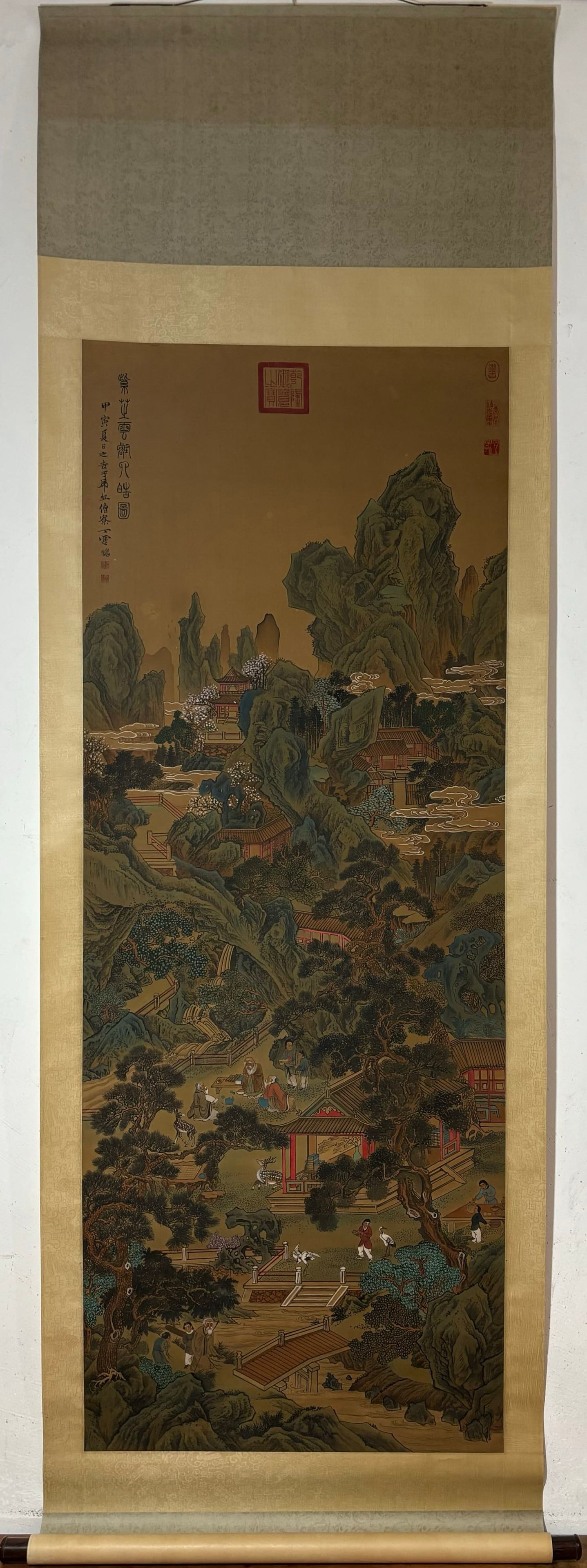 A Chinese Vertical Scroll Ink Painting of Landscape on Silk (1 of 9)