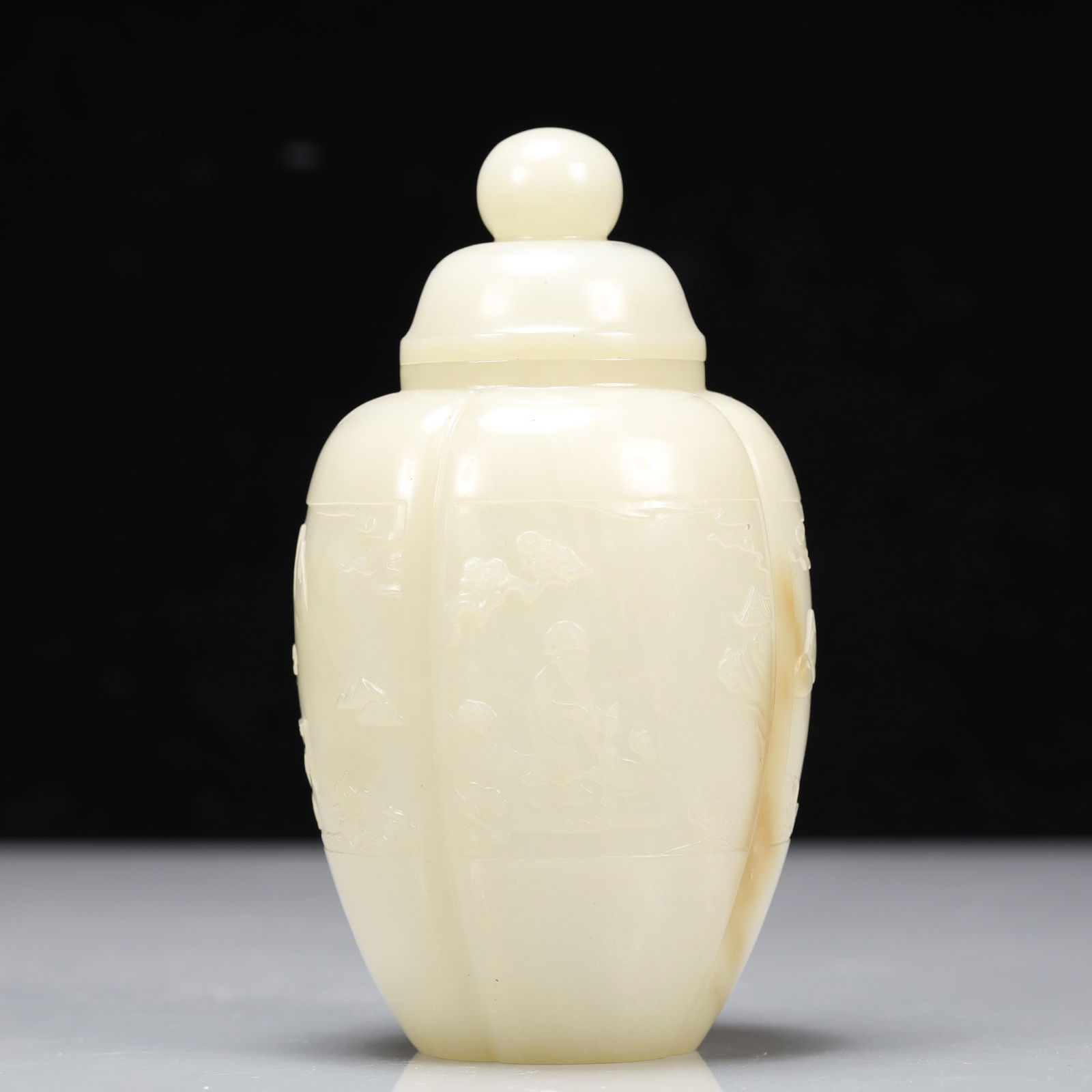 An Exquisite Green Jade Character and Story Pattern Jar (1 of 6)