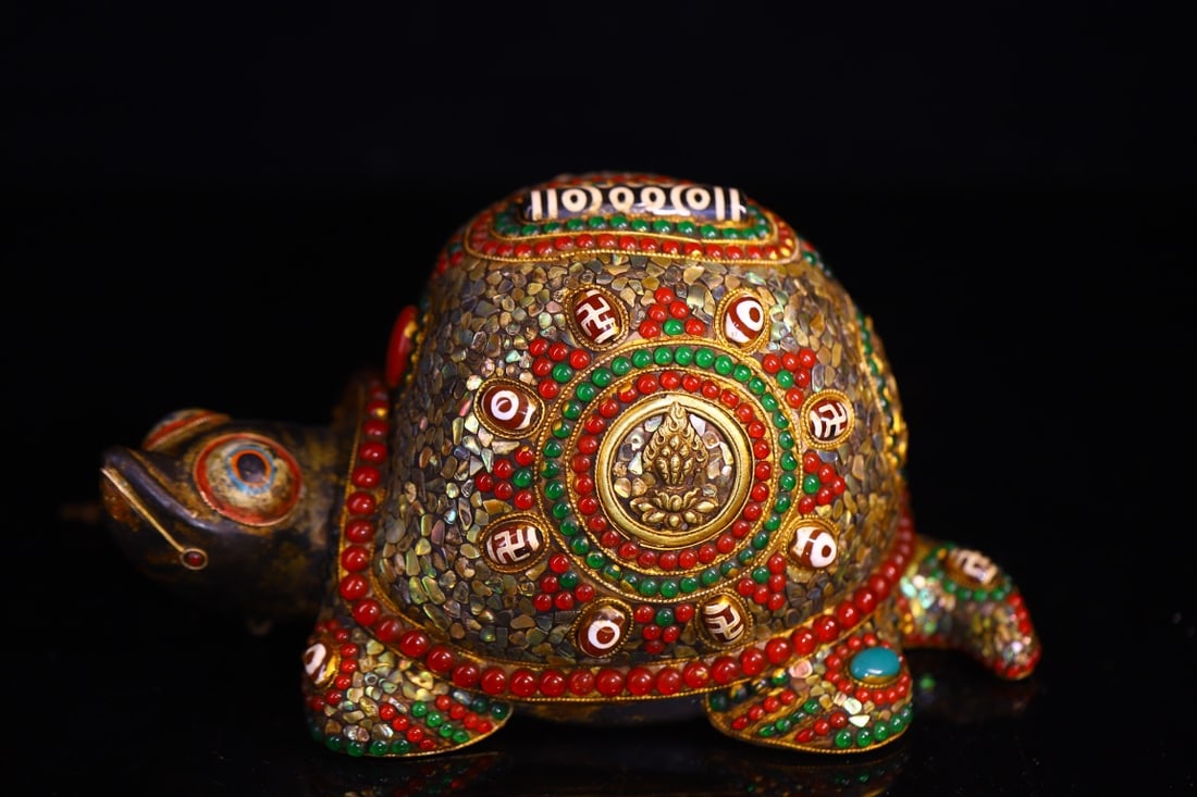 An Exquisite Stone Inlaid Gems Turtle Ornament (1 of 9)
