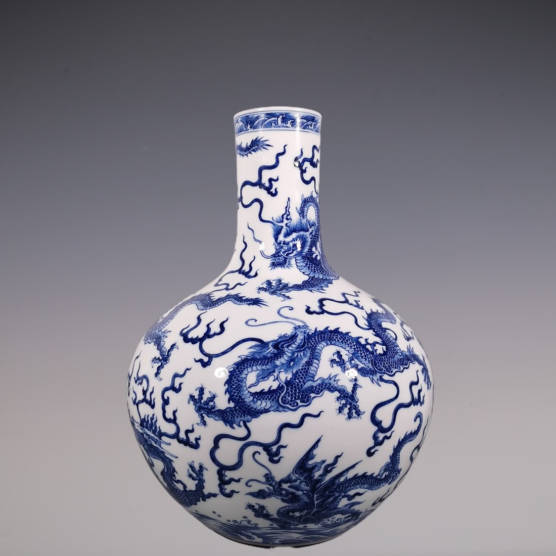 An Exquisite Blue and White Dragon Pattern Seawater Pattern Vase (1 of 11)