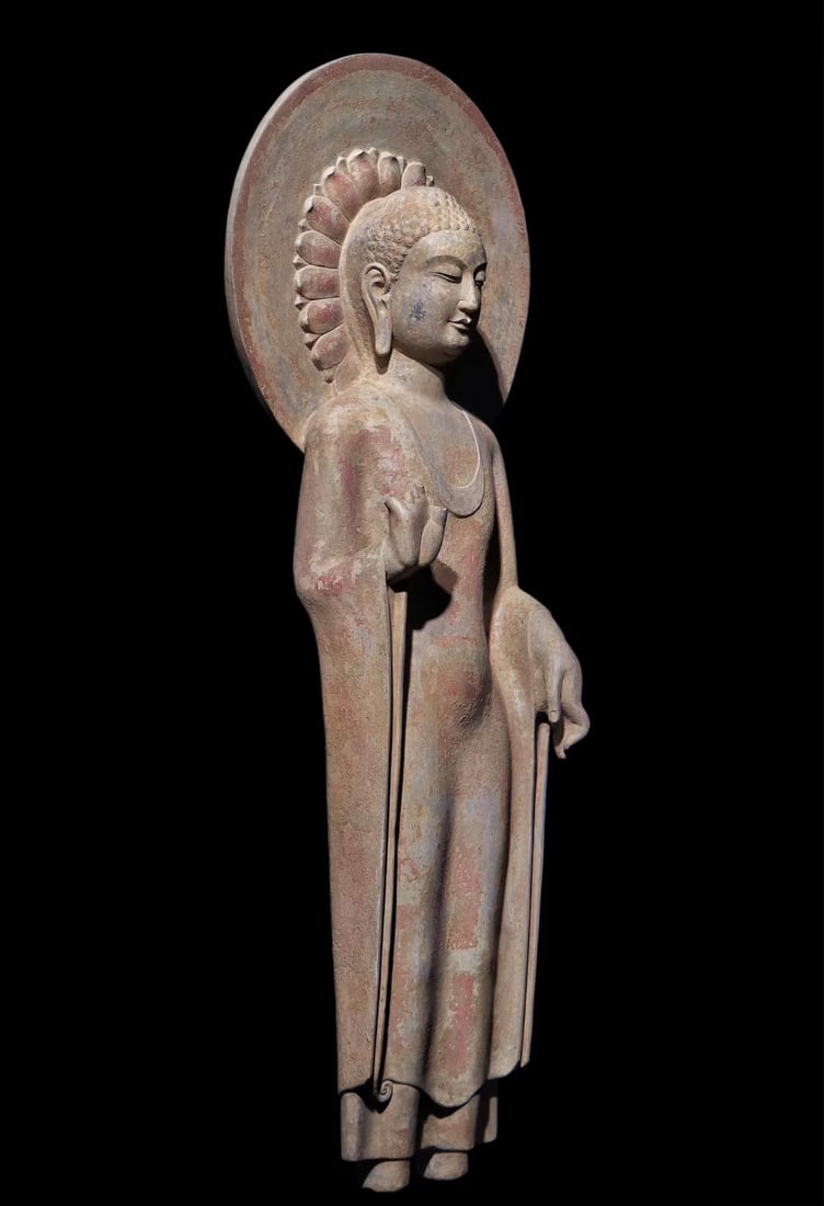 An Exquisite Limestone Painted Color Buddha Statue - 2