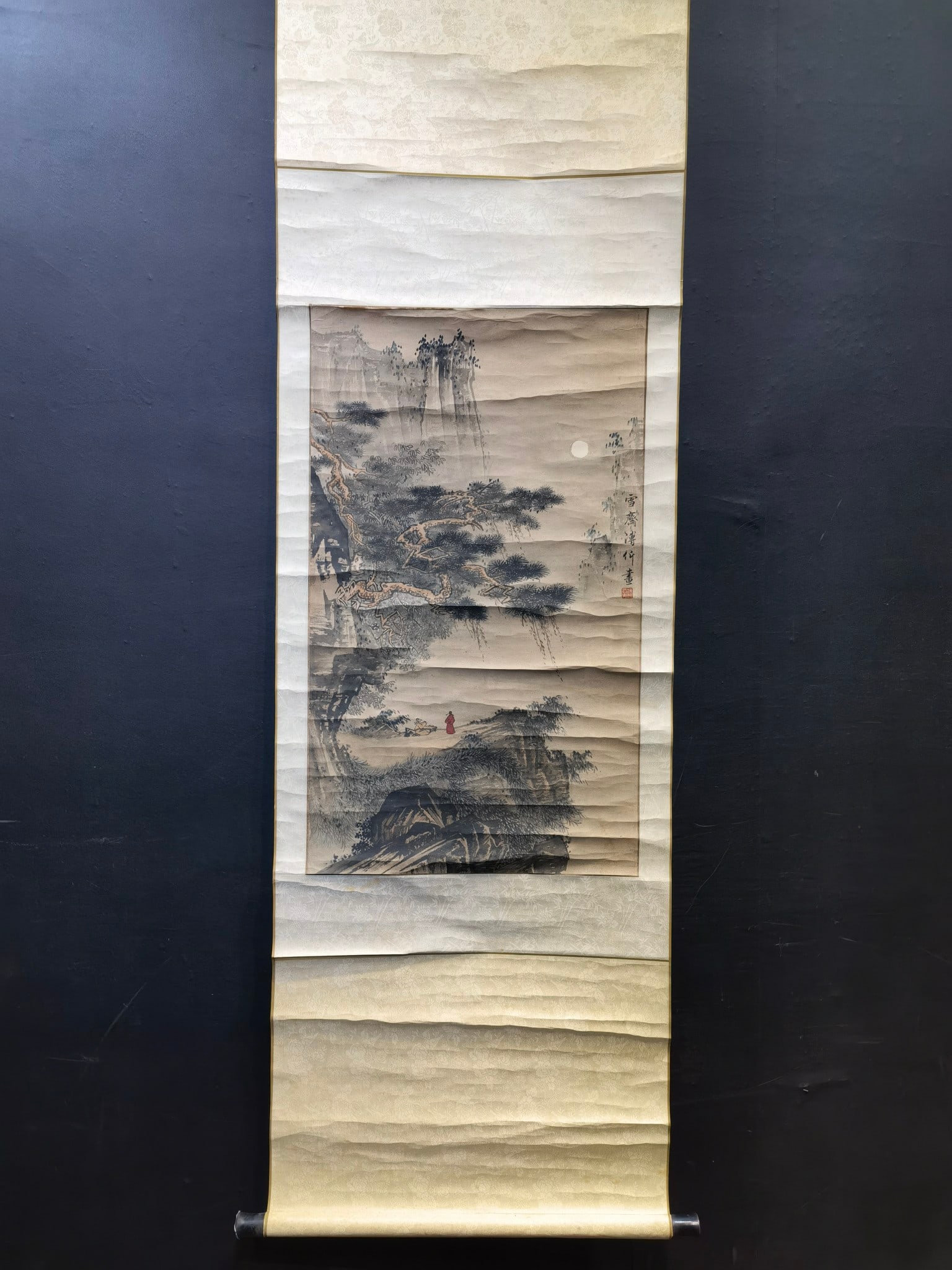 A Chinese Vertical Scroll Ink Painting of Landscape and Figure on Paper (1 of 9)