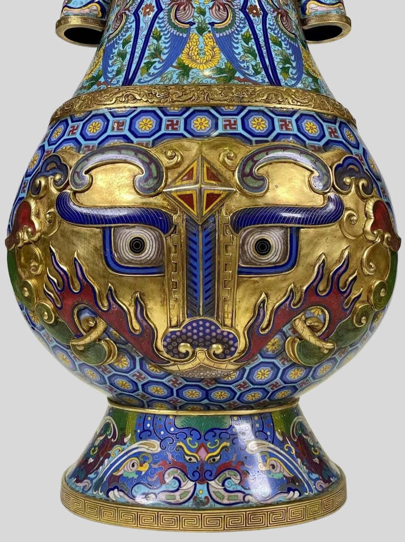 A Exquisite Cloisonne Beast-Face Pattern Double-Ears Vase - 2