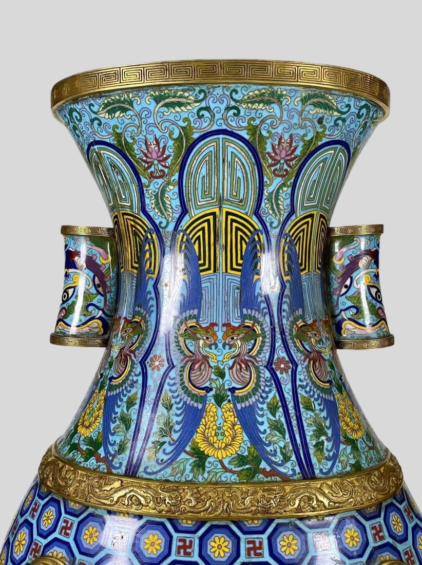 A Exquisite Cloisonne Beast-Face Pattern Double-Ears Vase - 3