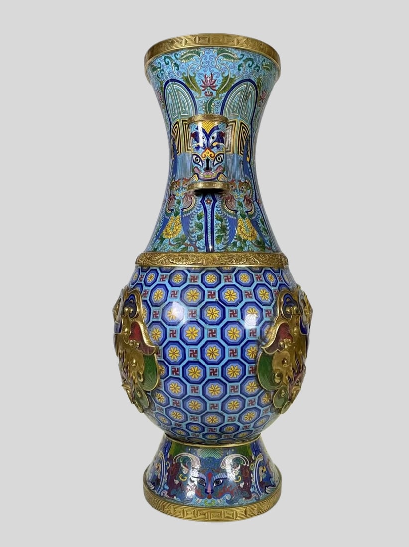 A Exquisite Cloisonne Beast-Face Pattern Double-Ears Vase - 4