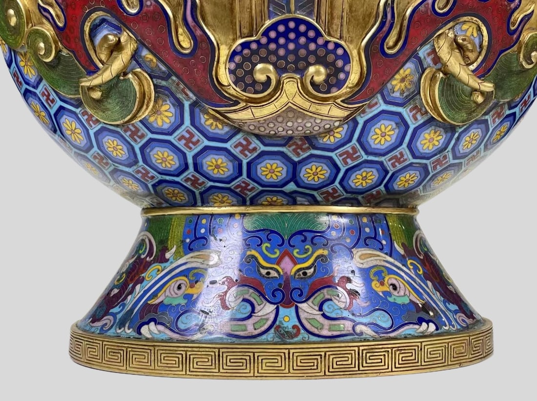 A Exquisite Cloisonne Beast-Face Pattern Double-Ears Vase - 6