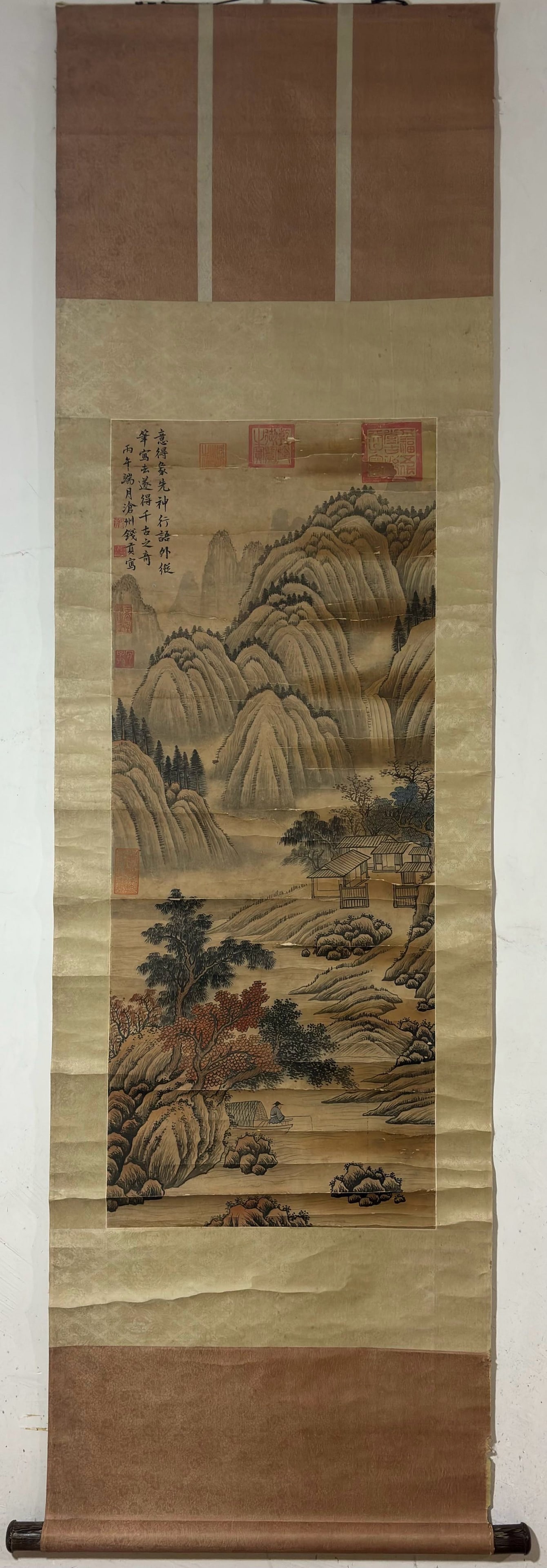 A Chinese Vertical Scroll Ink Painting of Landscape on Paper (1 of 9)