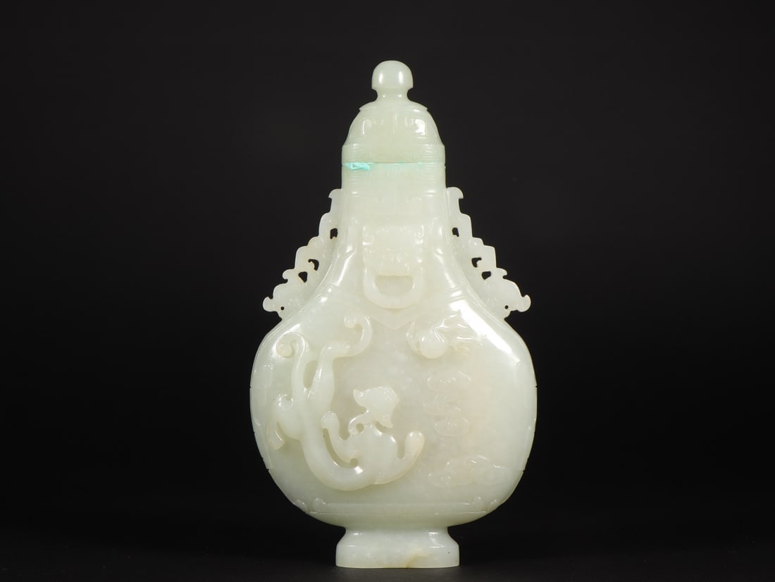 An Exquisite White Jade Dragon Pattern Double-Ears Vase (1 of 9)