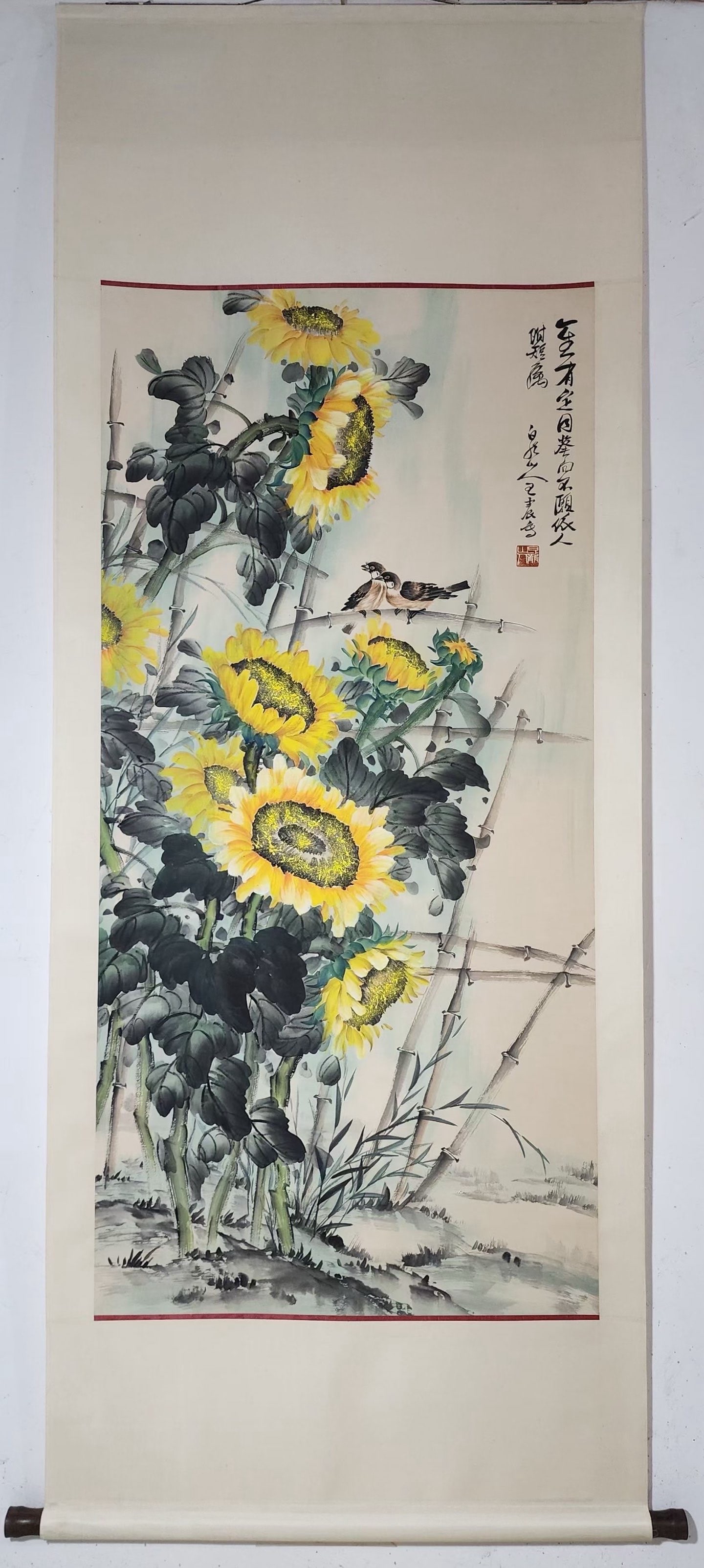 A Chinese Vertical Scroll Ink Painting of Flower and Bird on Paper (1 of 9)