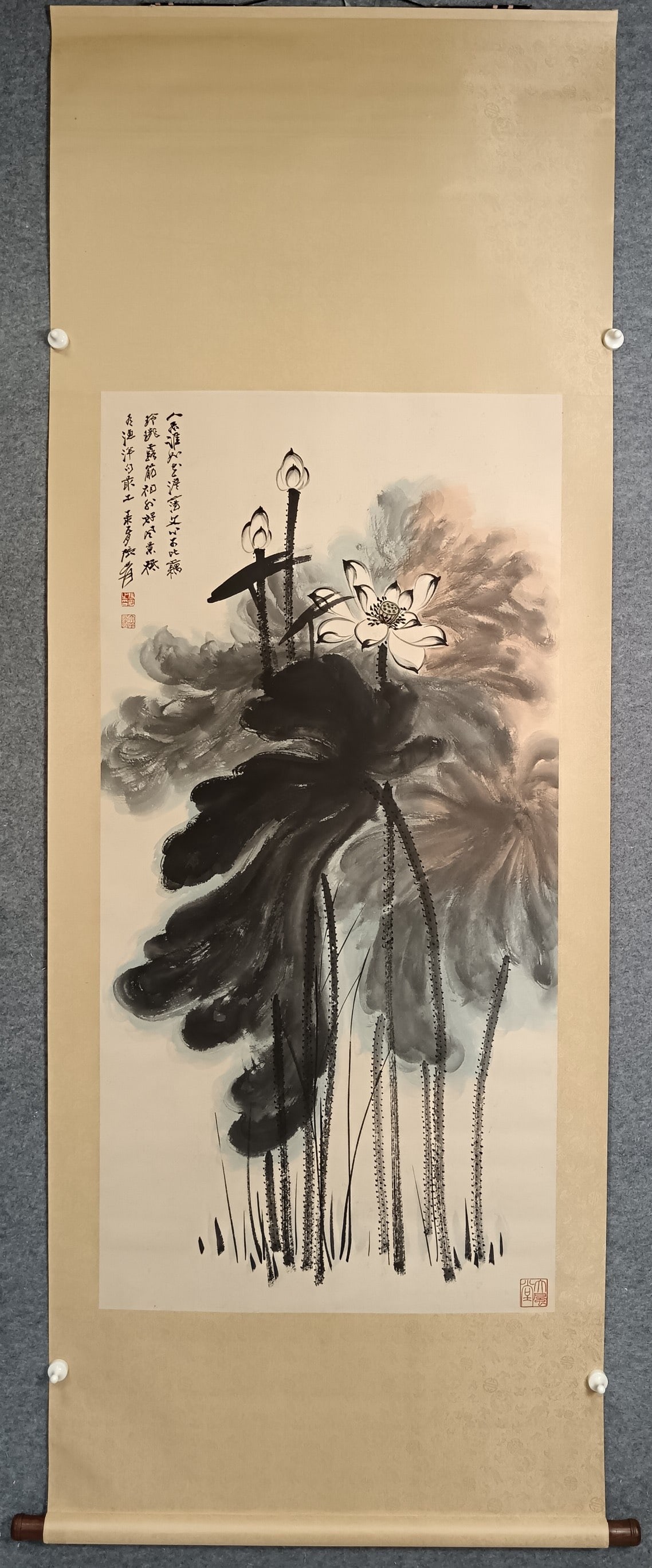 A Chinese Vertical Scroll Ink Painting of Flower on Paper (1 of 9)