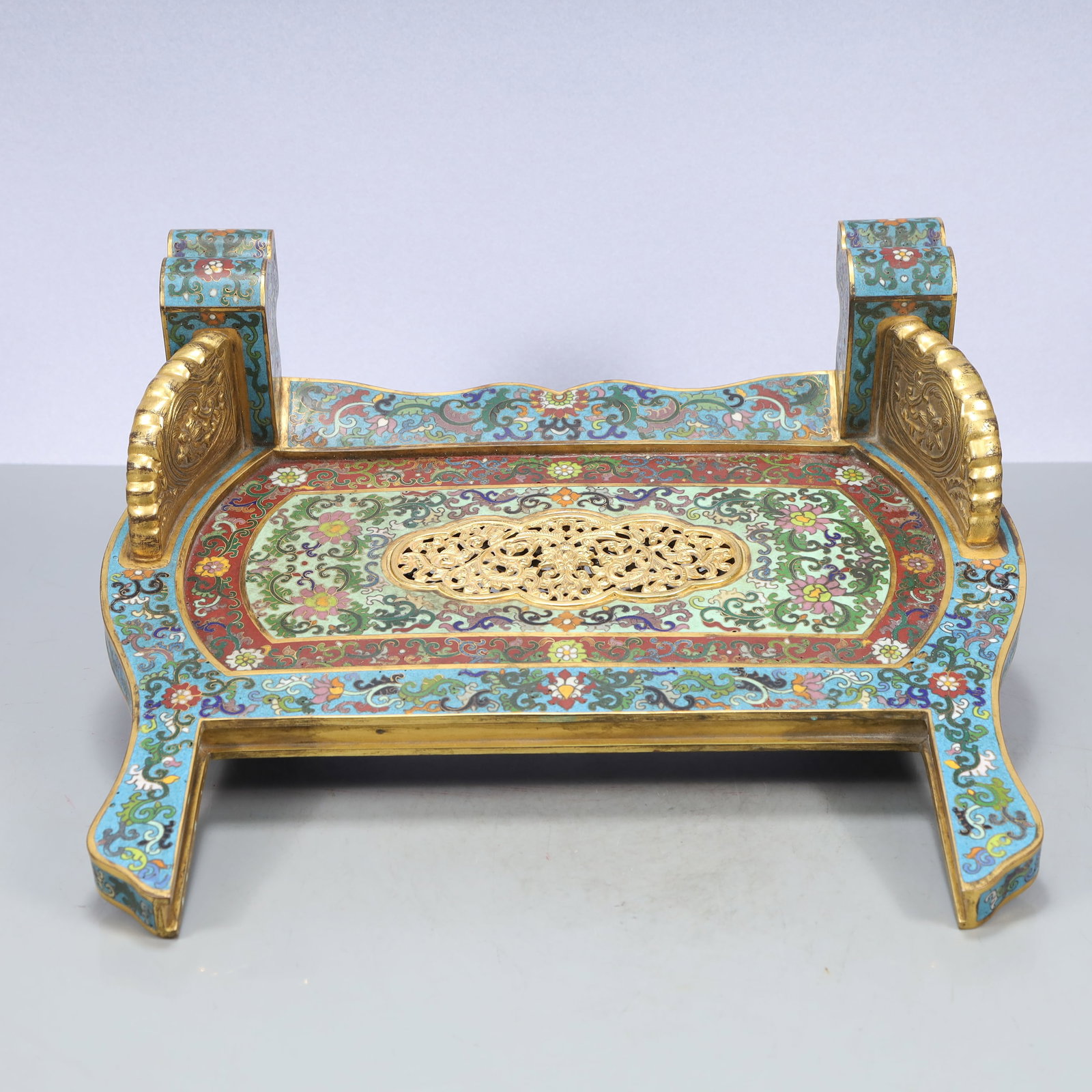 A Exquisite Cloisonne Inlaid White Jade Dragon Pattern Lotus Pattern with poem Screen - 15