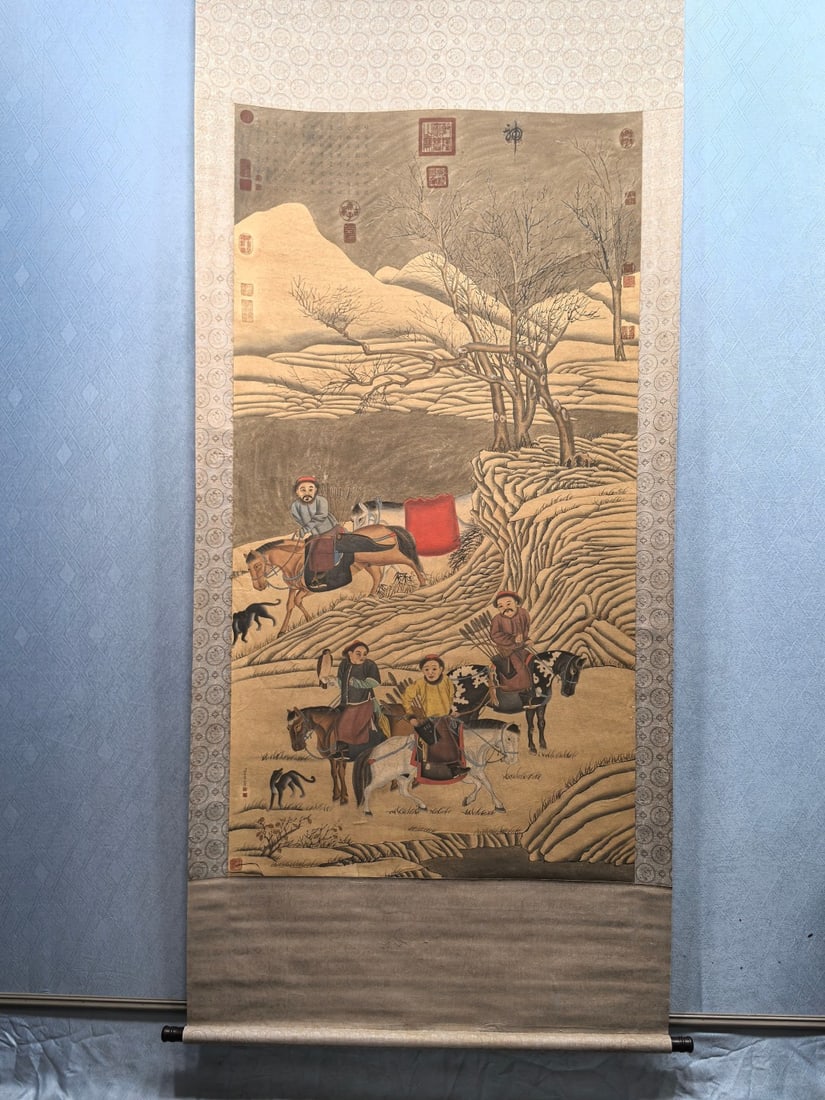 A Chinese Vertical Scroll Ink Painting of Character and Story on Paper (1 of 9)