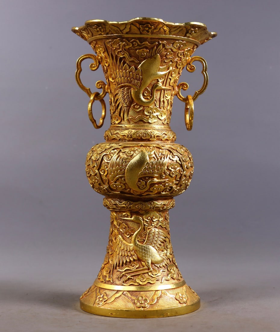 An Exquisite Gilt Bronze Crane Pattern Double-Ears Vase (1 of 9)
