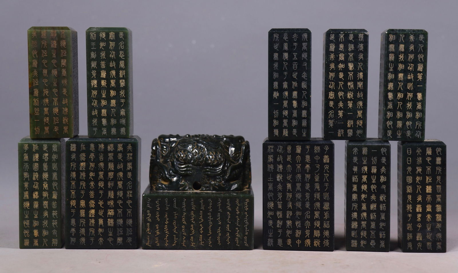 A Set of Fine Jasper Dragon Pattern with poem Auspicious Beast Seal (1 of 10)