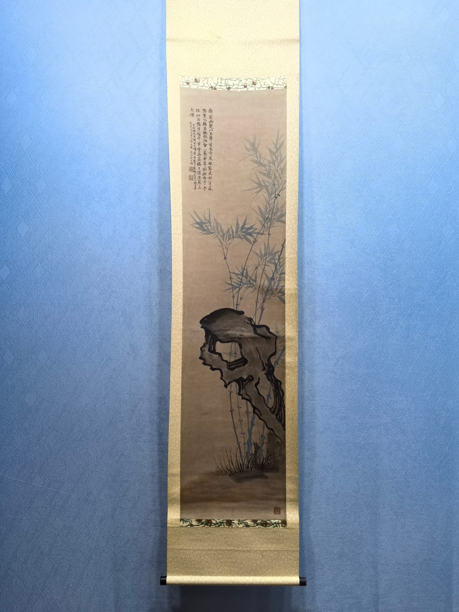 A Chinese Vertical Scroll Ink Painting of Bamboo on Silk (1 of 9)
