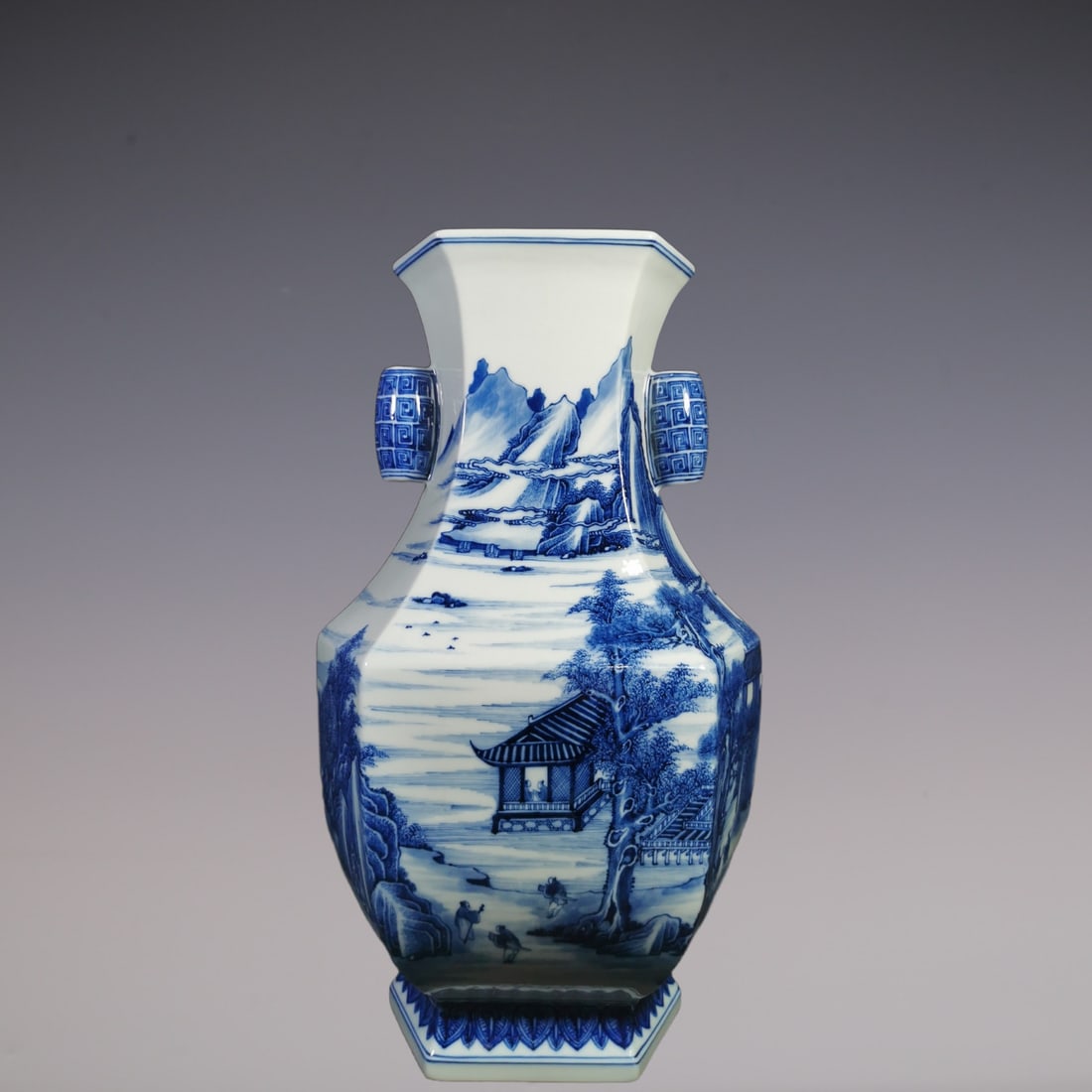 An Exquisite Blue and White Landscape and Figure Pattern Double-Ears Vase (1 of 9)