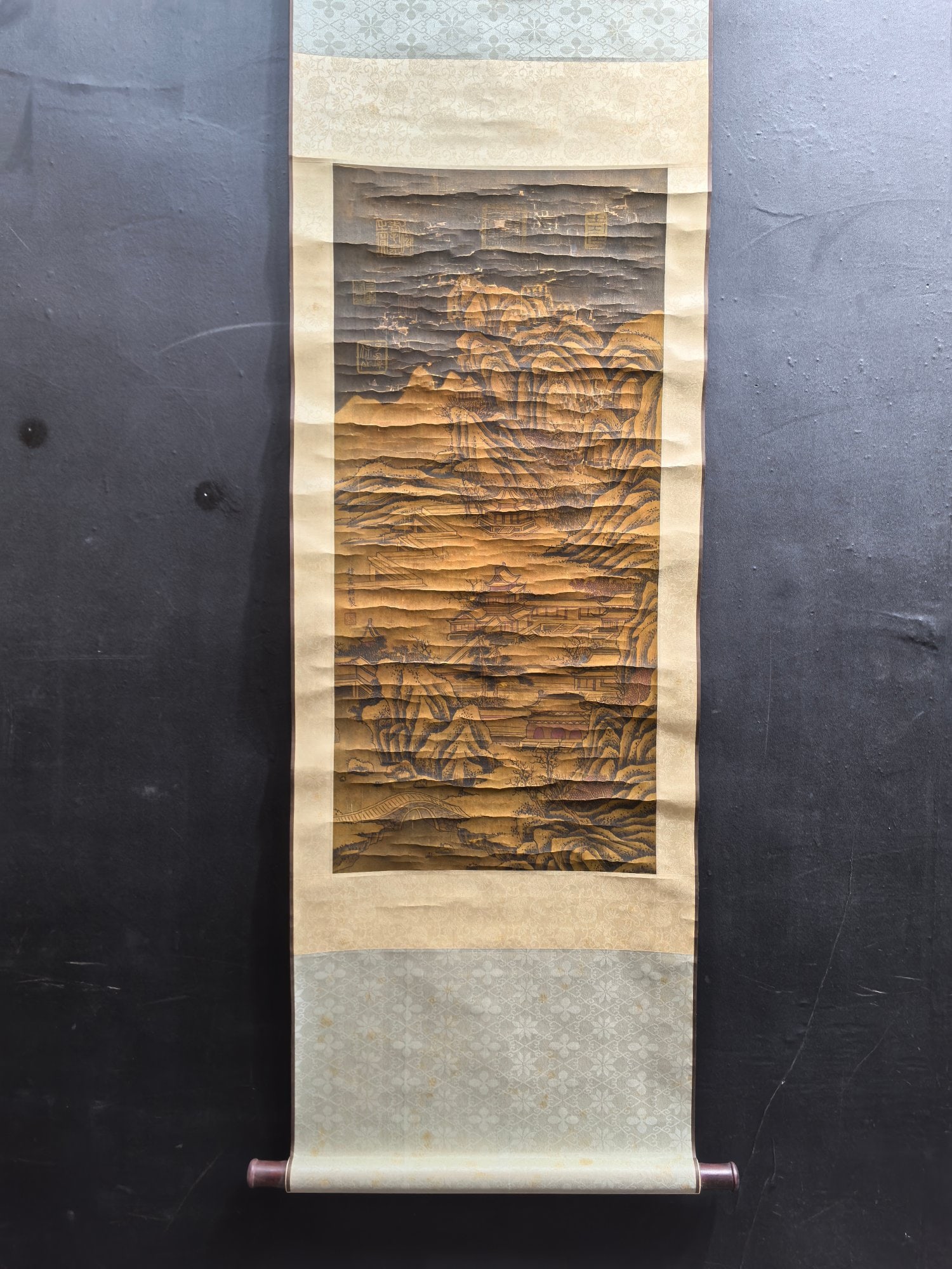 A Chinese Vertical Scroll Ink Painting of Landscape on Silk (1 of 9)