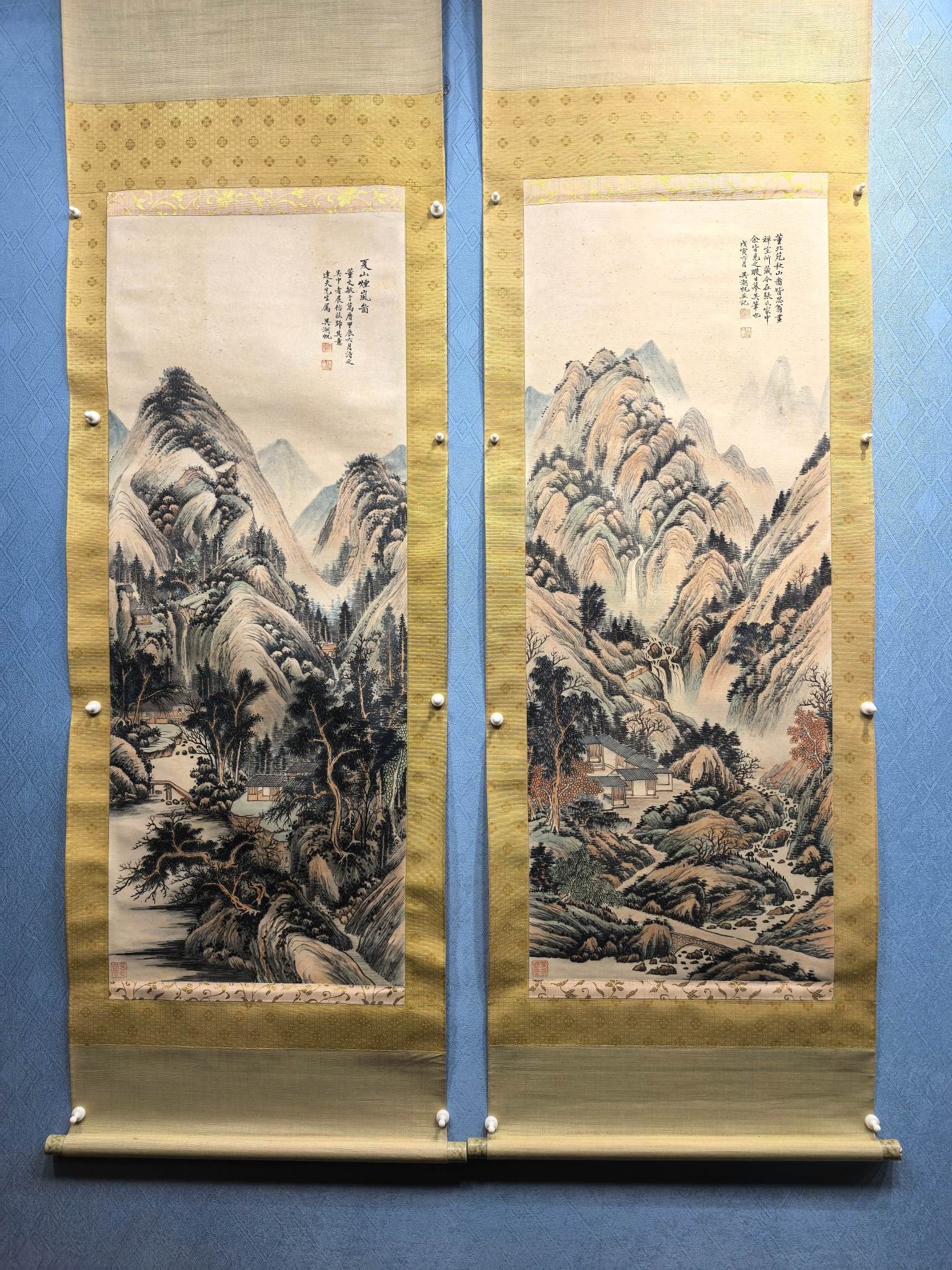 A Chinese Vertical Scroll Ink Painting of Landscape on Paper (1 of 9)