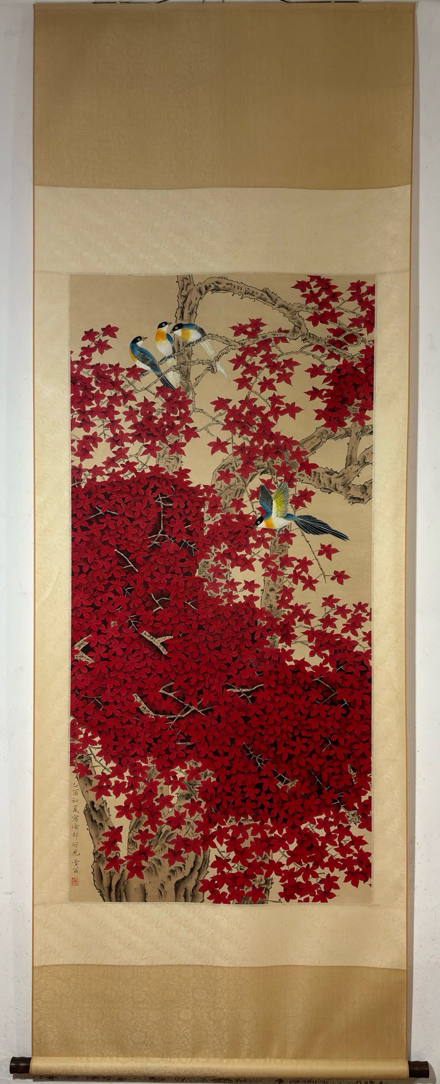 A Chinese Vertical Scroll Ink Painting of Flower and Bird on Paper (1 of 9)