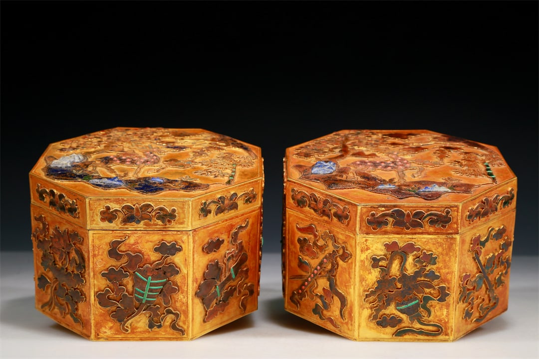 A Magnificent Pair Of Gilt-Bronze Gem-Inlaid 'Weapons Of The Eight Immortals' Boxes (1 of 9)