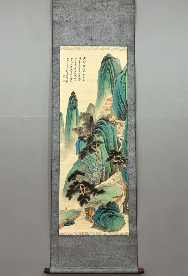 A Chinese Vertical Scroll Ink Painting of Landscape on Paper (1 of 14)