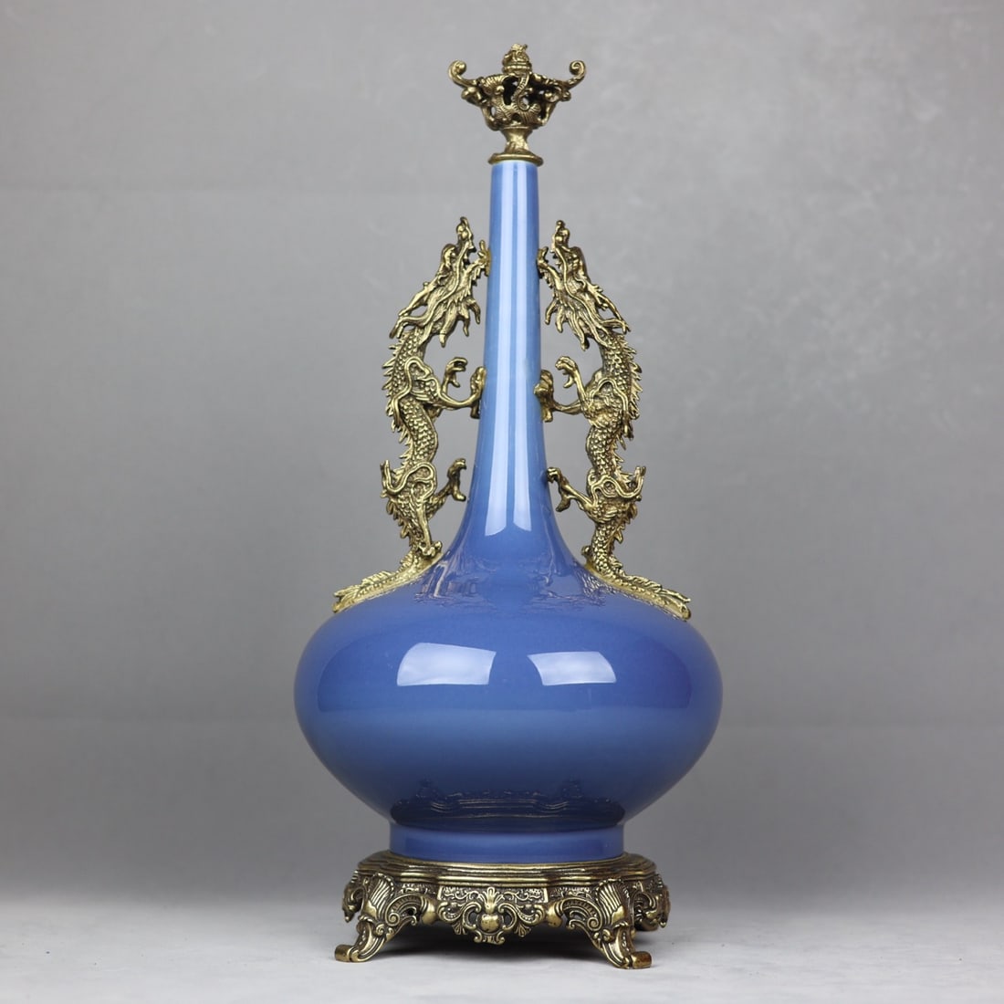 An Exquisite Blue Glazed Inlaid Bronze Double-Ears Vase (1 of 8)