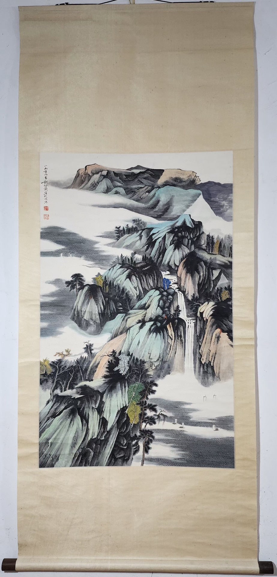 A Chinese Vertical Scroll Ink Painting of Landscape on Paper (1 of 9)