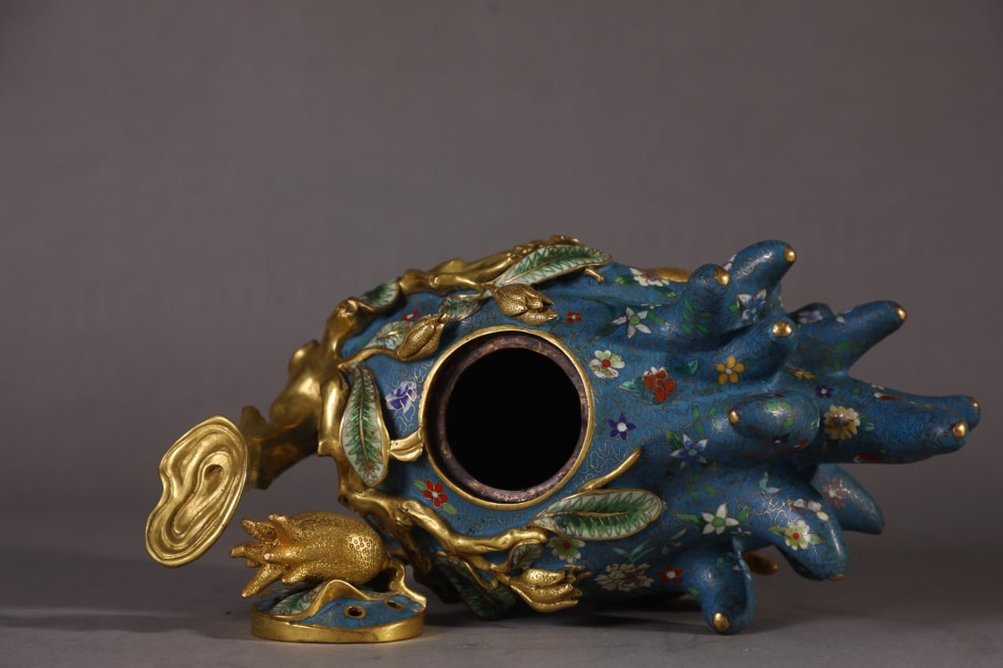 An Exquisite Cloisonne Flower and Fruit Pattern Bergamot-Shaped Censer - 4