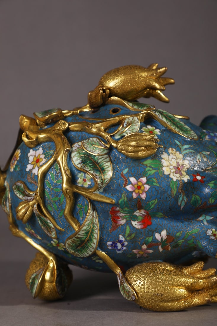 An Exquisite Cloisonne Flower and Fruit Pattern Bergamot-Shaped Censer - 7