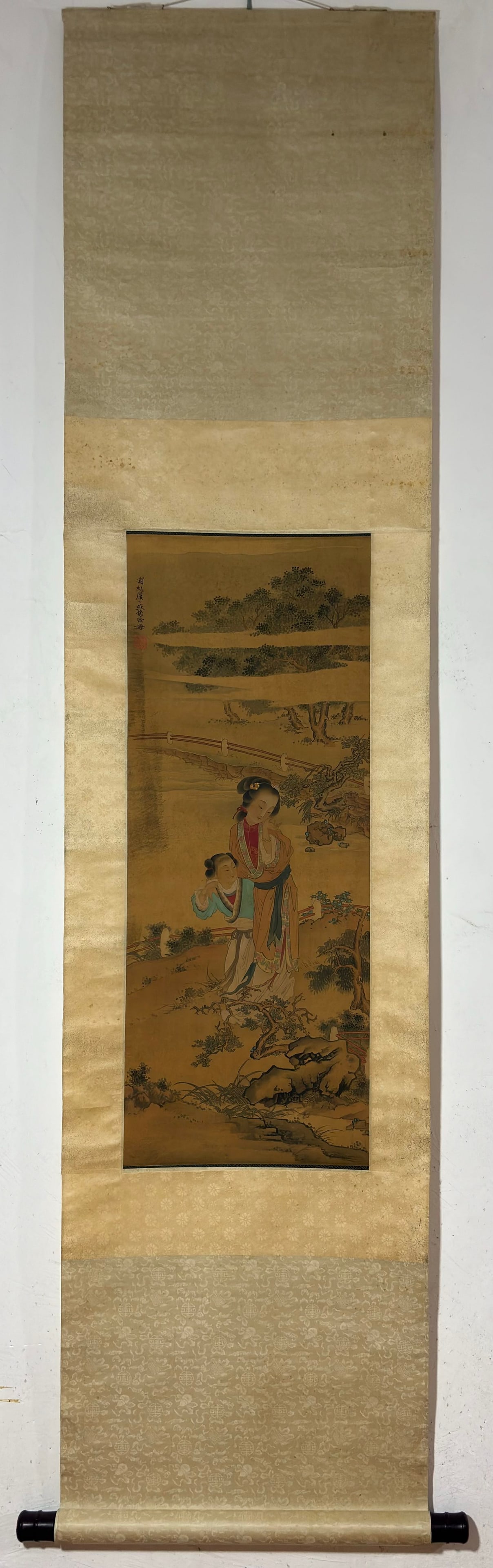 A Chinese Vertical Scroll Ink Painting of Character and Story on Silk (1 of 9)