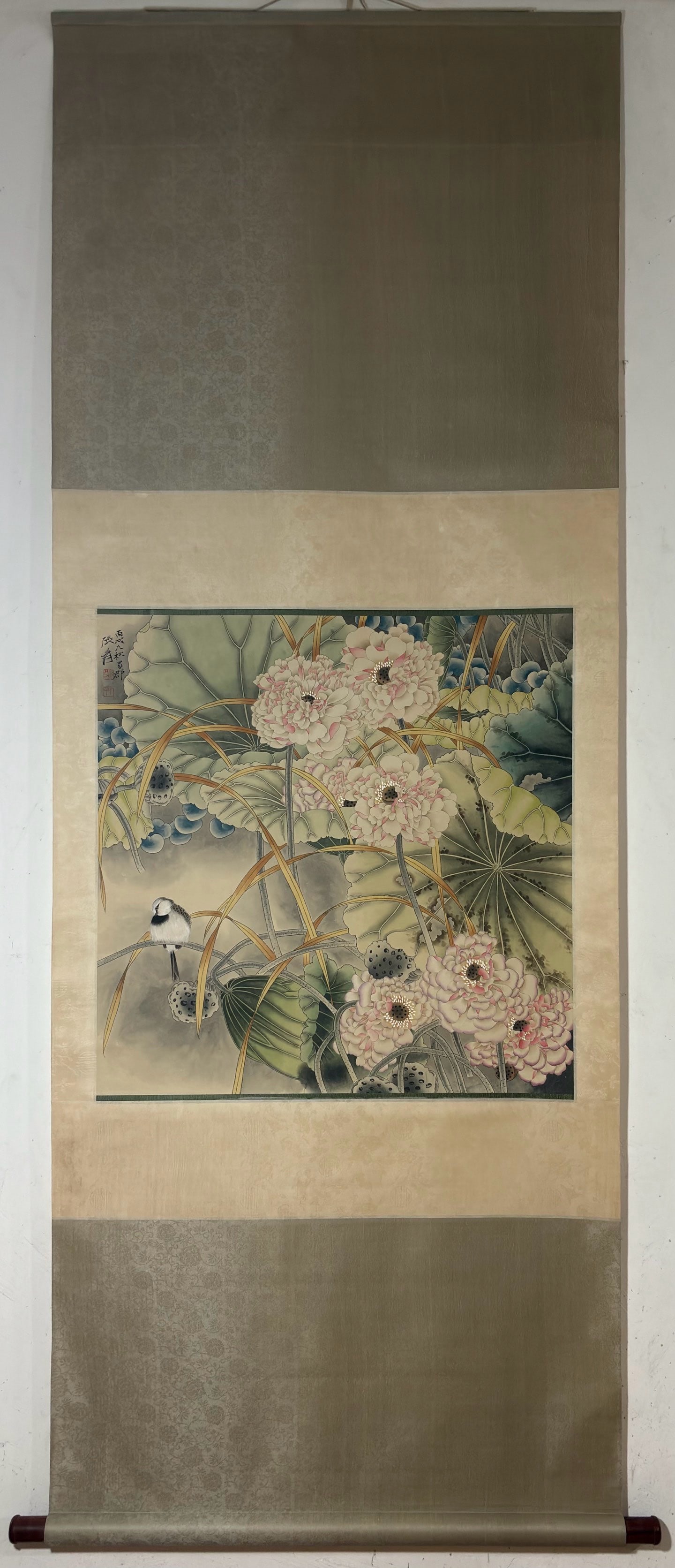 A Chinese Vertical Scroll Ink Painting of Flower and Bird on Paper (1 of 9)