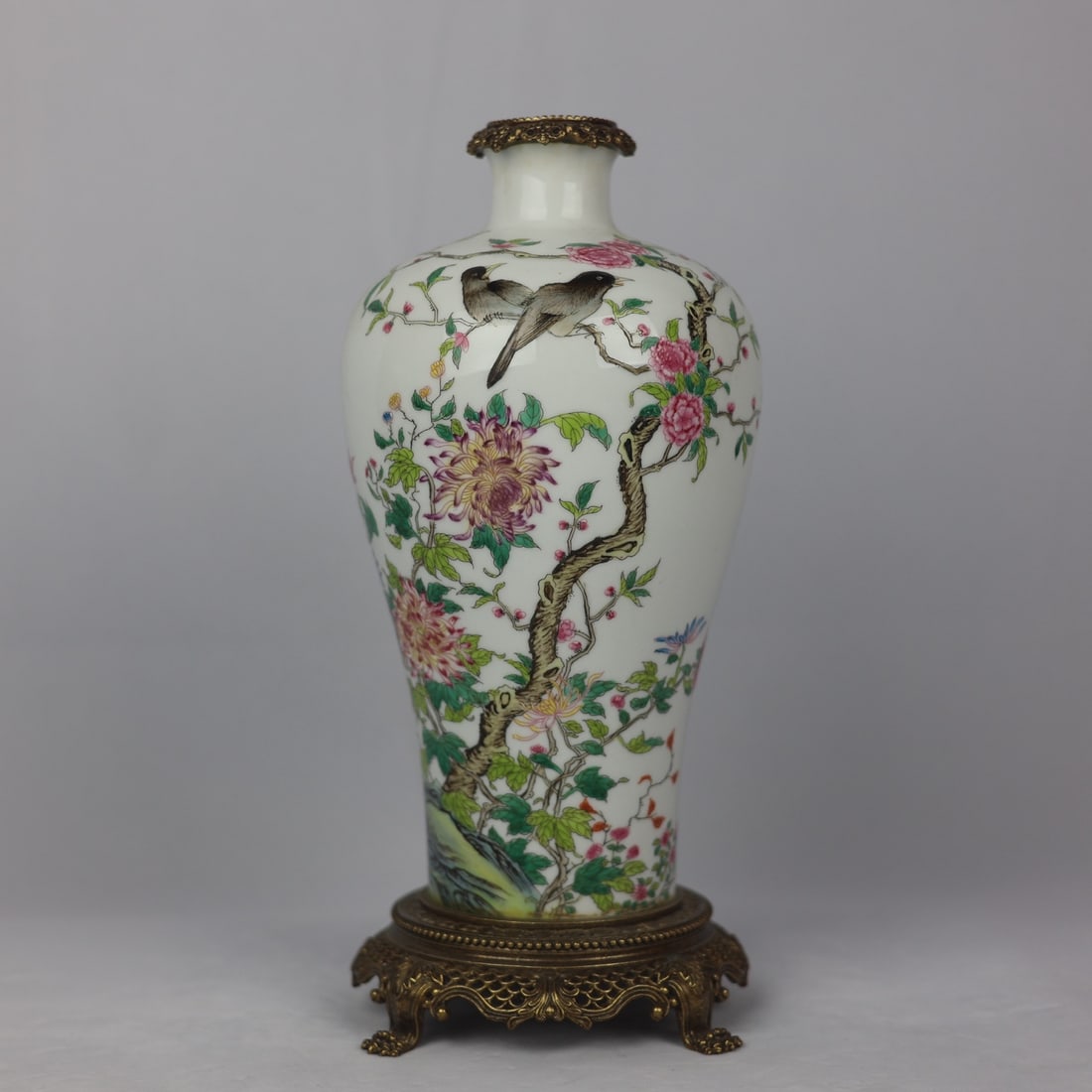 An Exquisite Enamel Inlaid Bronze Flower and Bird Pattern with poem Vase (1 of 9)