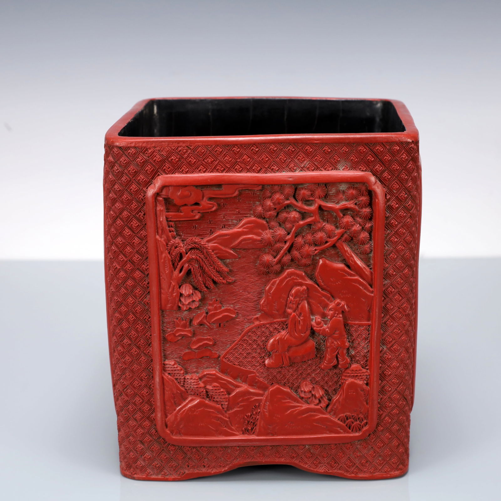 A Exquisite Carved Red Lacquer Character and Story Pattern Brush Pot (1 of 13)