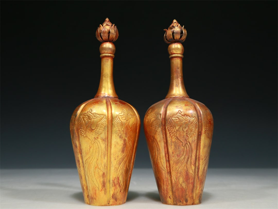 A Brilliant Pair Of Gilt-Bronze 'Phoenix' Vases (1 of 6)