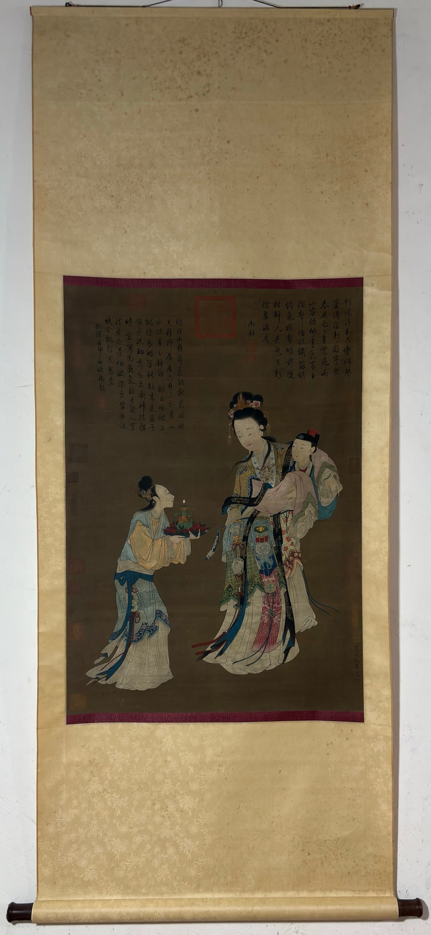 A Chinese Vertical Scroll Ink Painting of Character and Story on Silk (1 of 9)