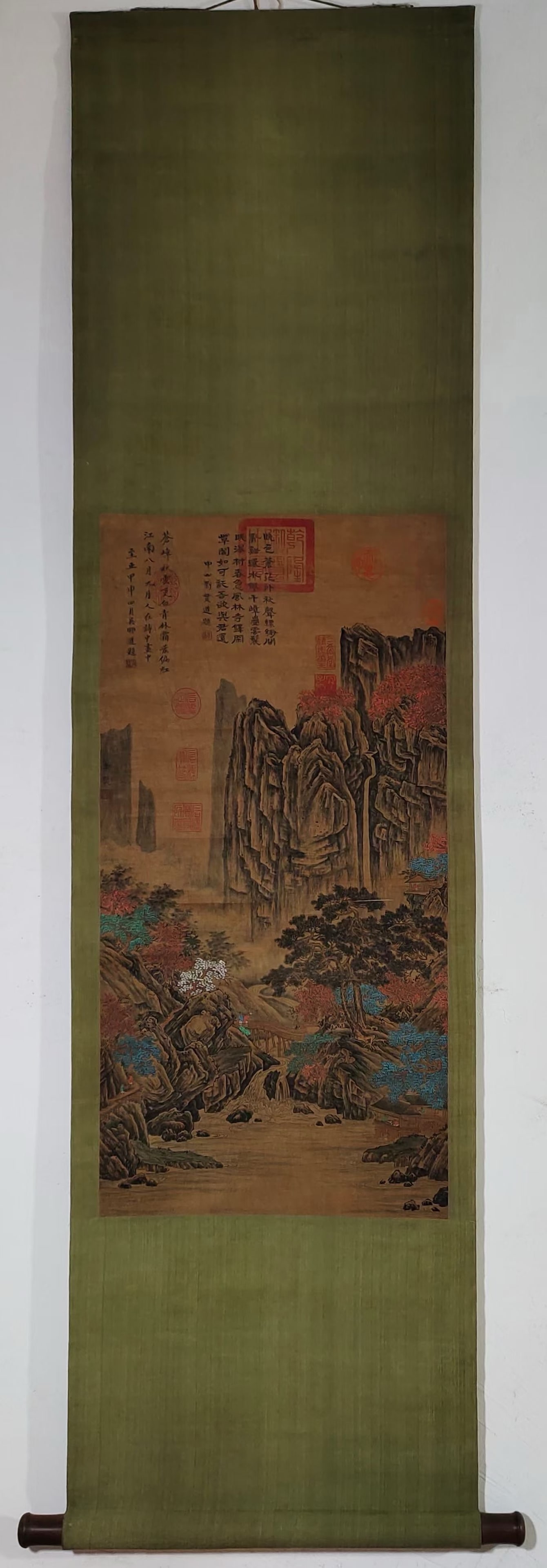 A Chinese Vertical Scroll Ink Painting of Landscape on Silk (1 of 9)