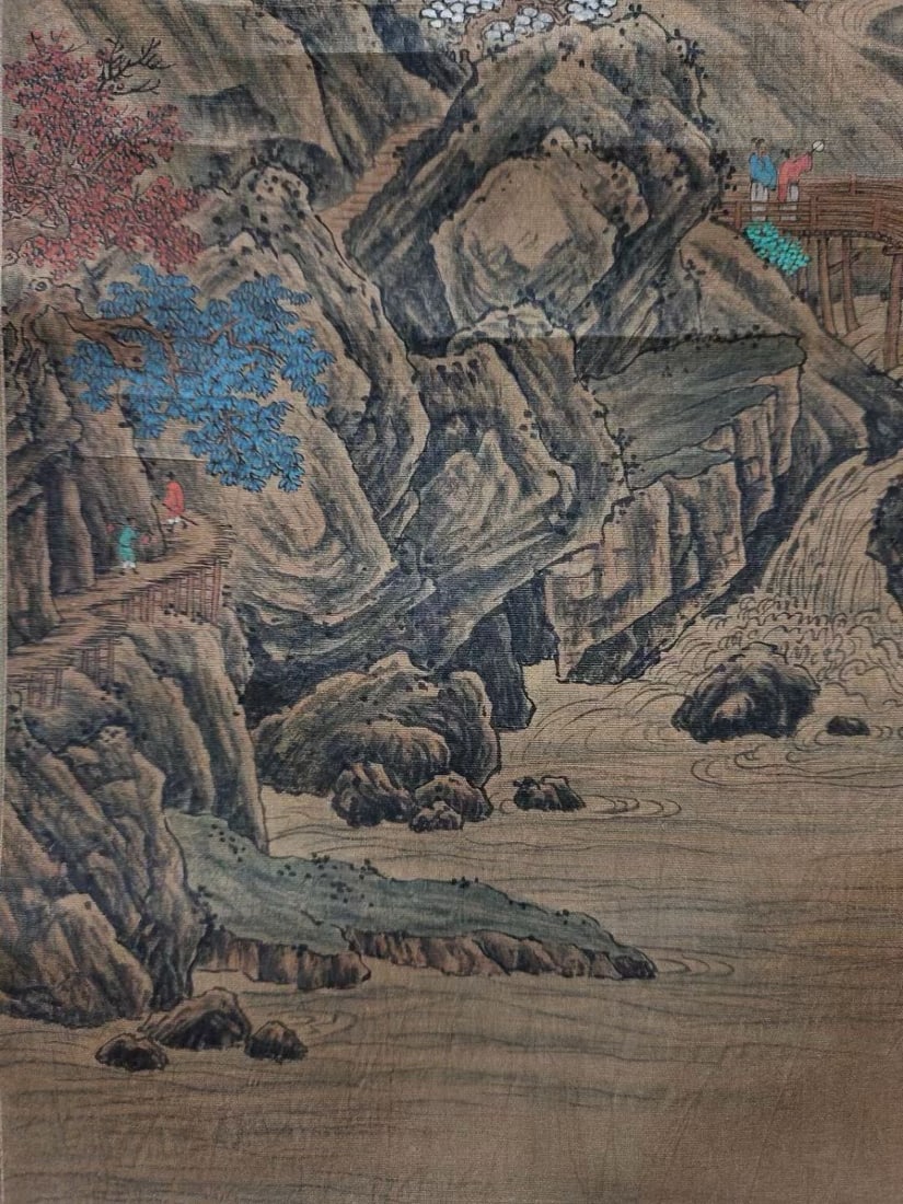 A Chinese Vertical Scroll Ink Painting of Landscape on Silk - 8