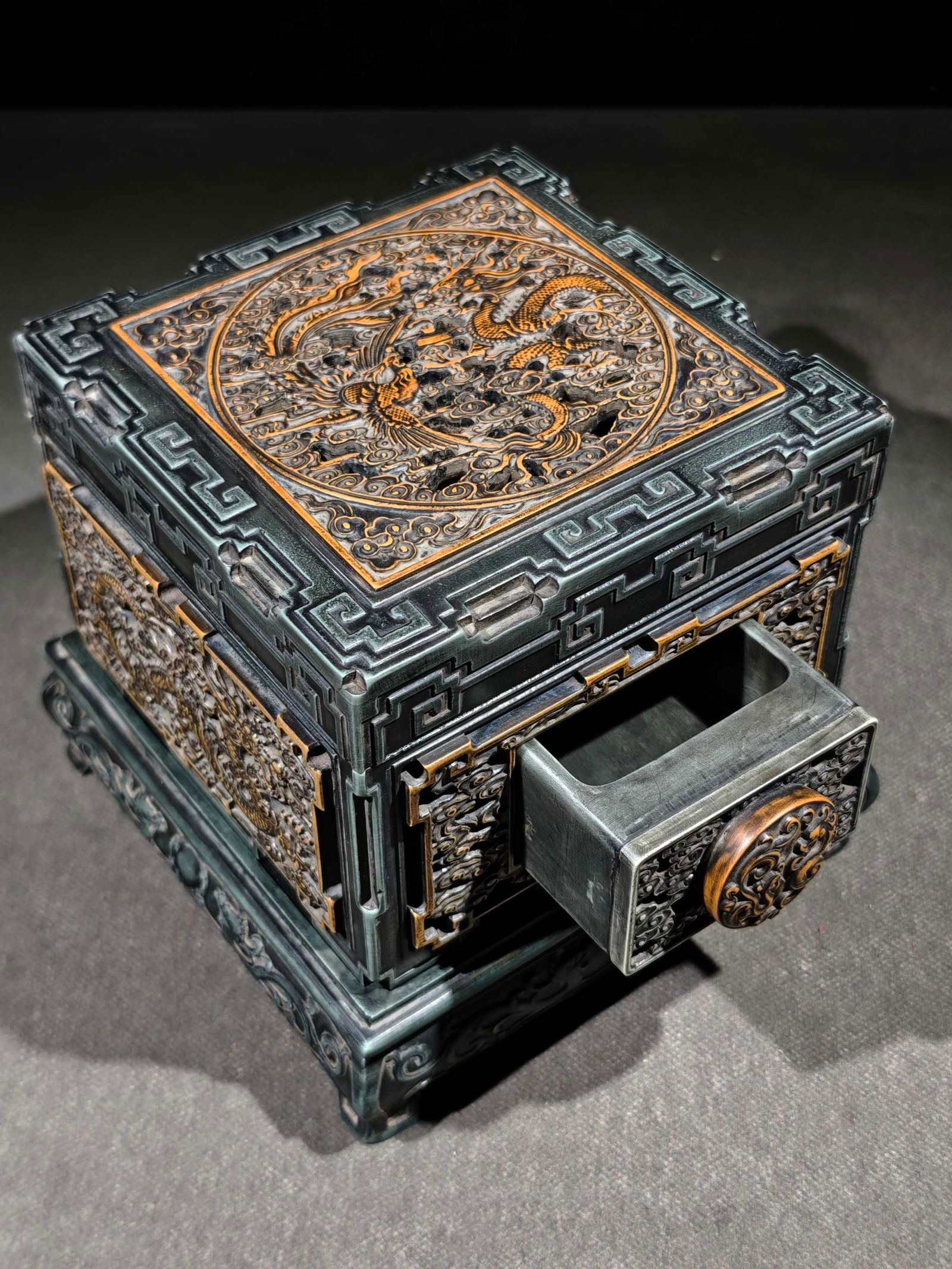 An Exquisite Dragon and Phoenix Pattern with poem Inkstone (1 of 9)