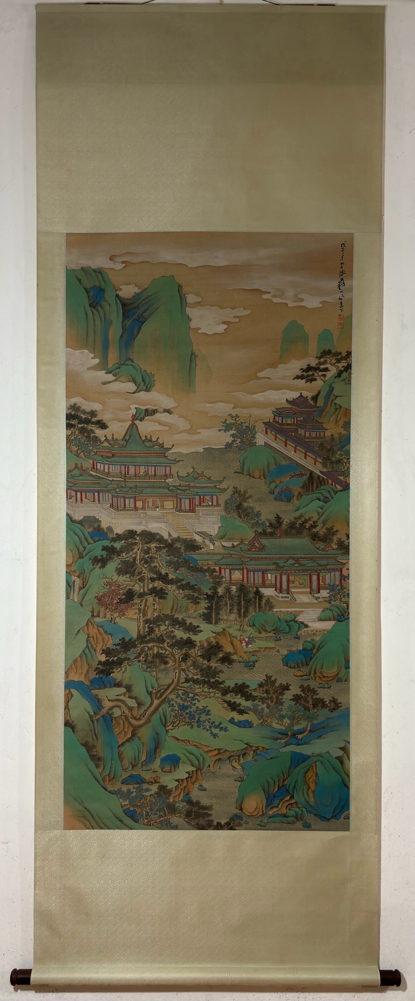 A Chinese Vertical Scroll Ink Painting of Landscape on Silk (1 of 9)