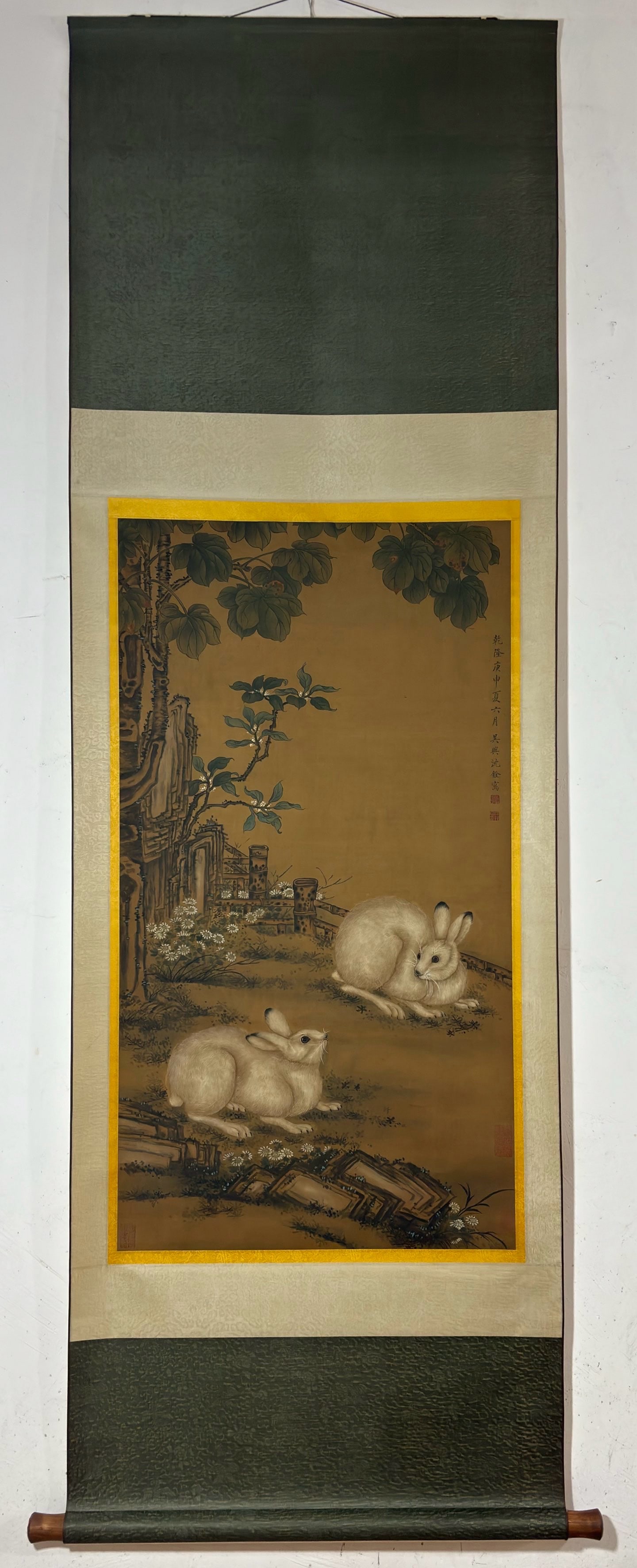 A Chinese Vertical Scroll Ink Painting of Rabbit on Silk (1 of 9)