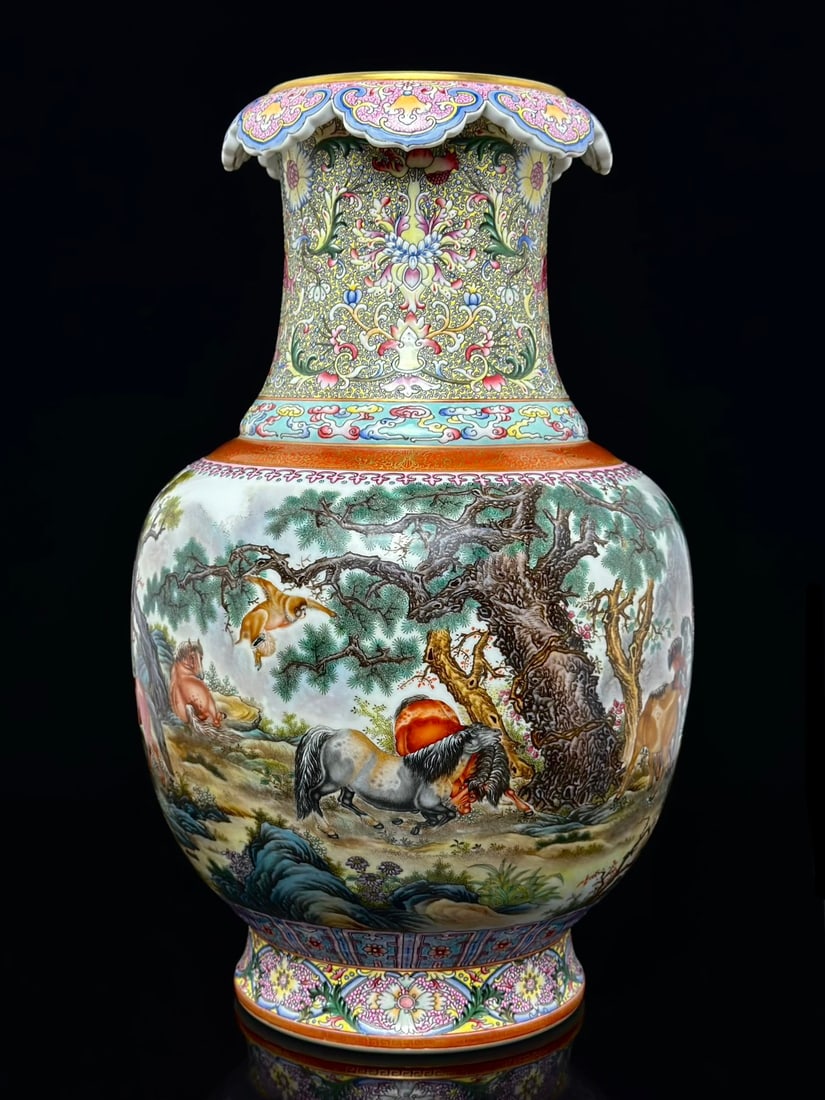 An Exquisite Famille-Rose Painted Gold Lotus Pattern Horse Pattern Vase (1 of 9)