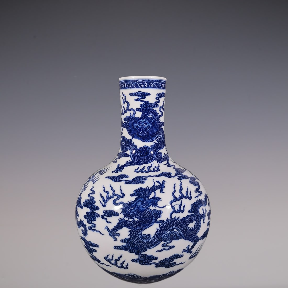An Exquisite Blue and White Dragon Pattern Seawater Pattern Vase (1 of 9)