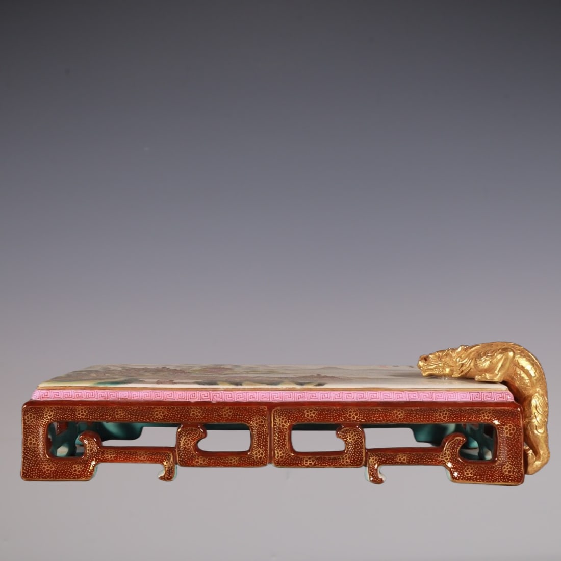 An Exquisite Famille-Rose Painted Gold Landscape Pattern with poem Ornament (1 of 9)