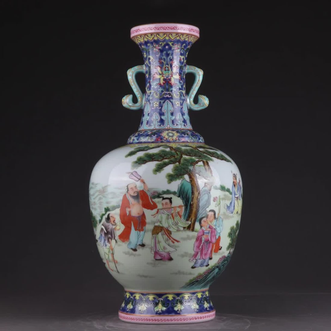 A Qing Qianlong pastel gold-painted Eight Immortals amphora (1 of 9)