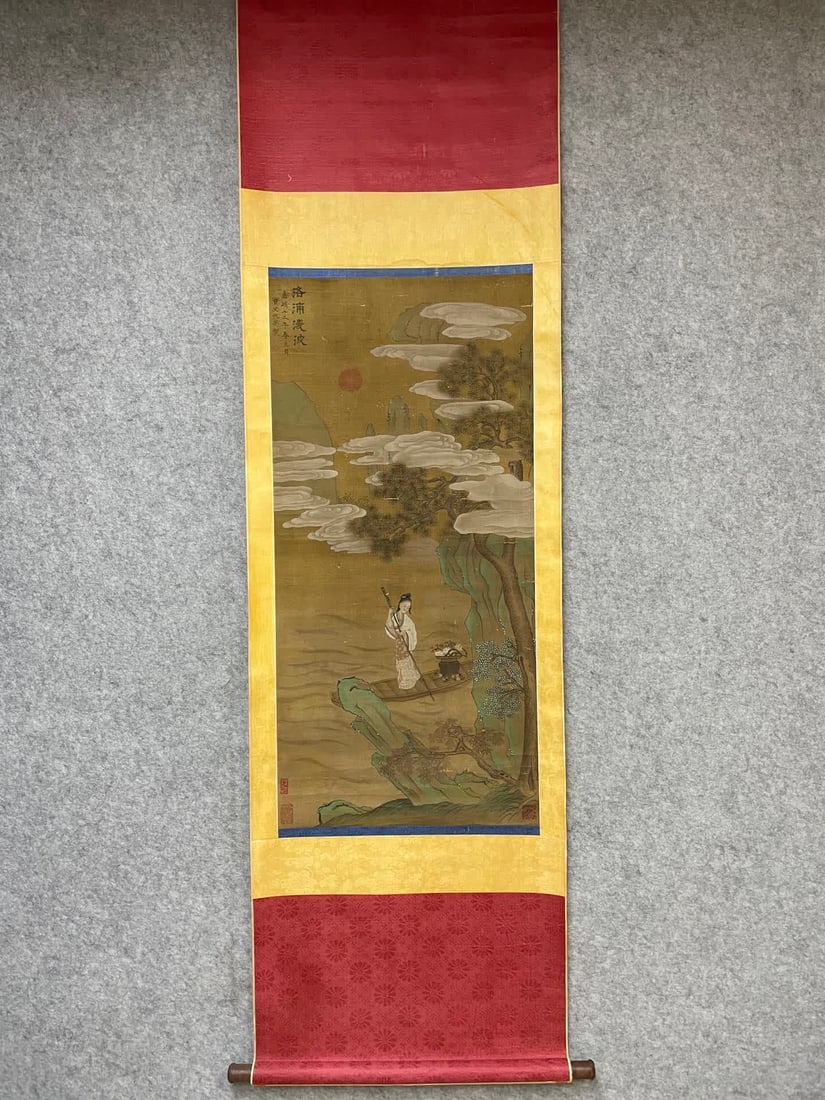 A work by Qiu Ying: Qiu Ying's works SIZE: 48x101cm (The Dimensions Of All Batches Are Manually Measured.If You Need More Detailed Information, Please Contact Our Customer Service Before Bidding.)