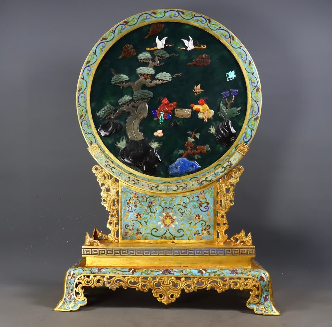 A piece of Hetian jasper eight treasures inlaid cloisonné children's screen made in the Qing (1 of 9)