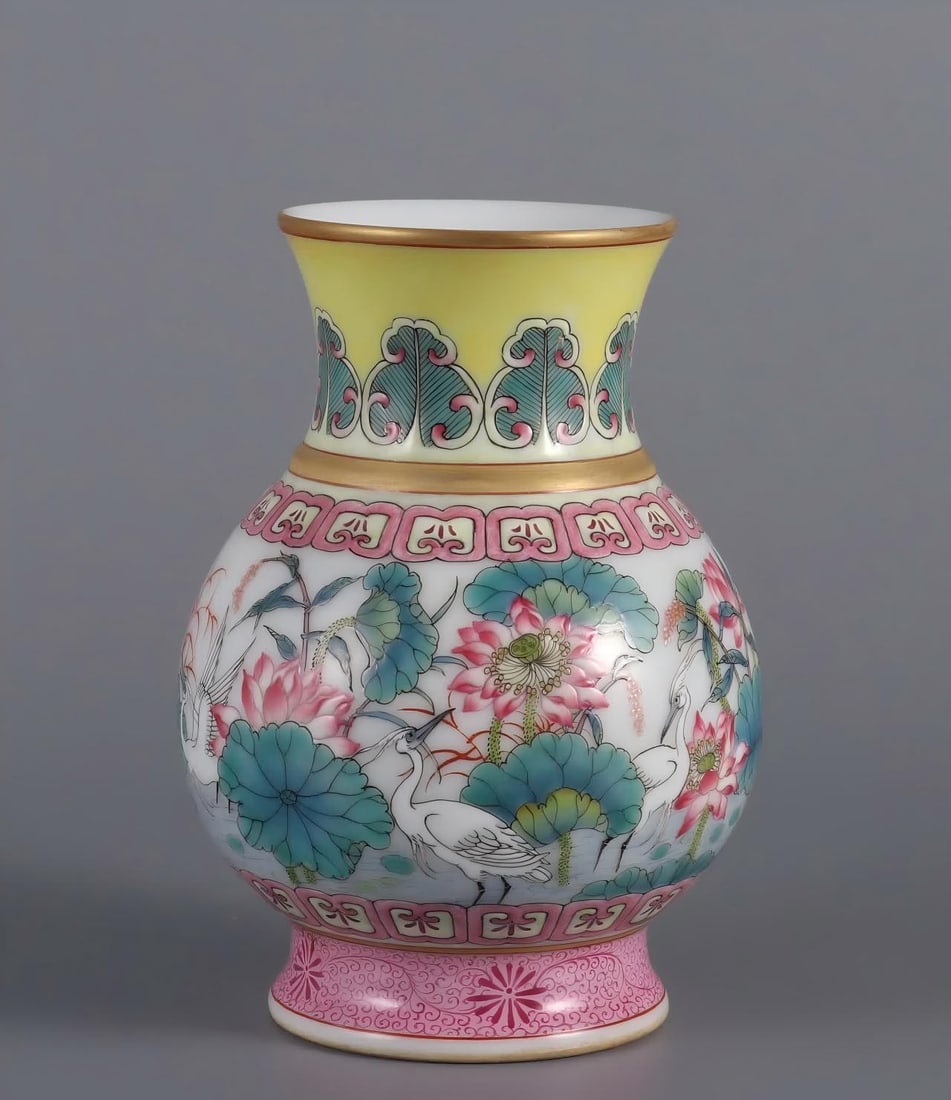 A piece of enamel made in the Yongzheng era of the Qing Dynasty, a heron lotus rises to the slag (1 of 8)