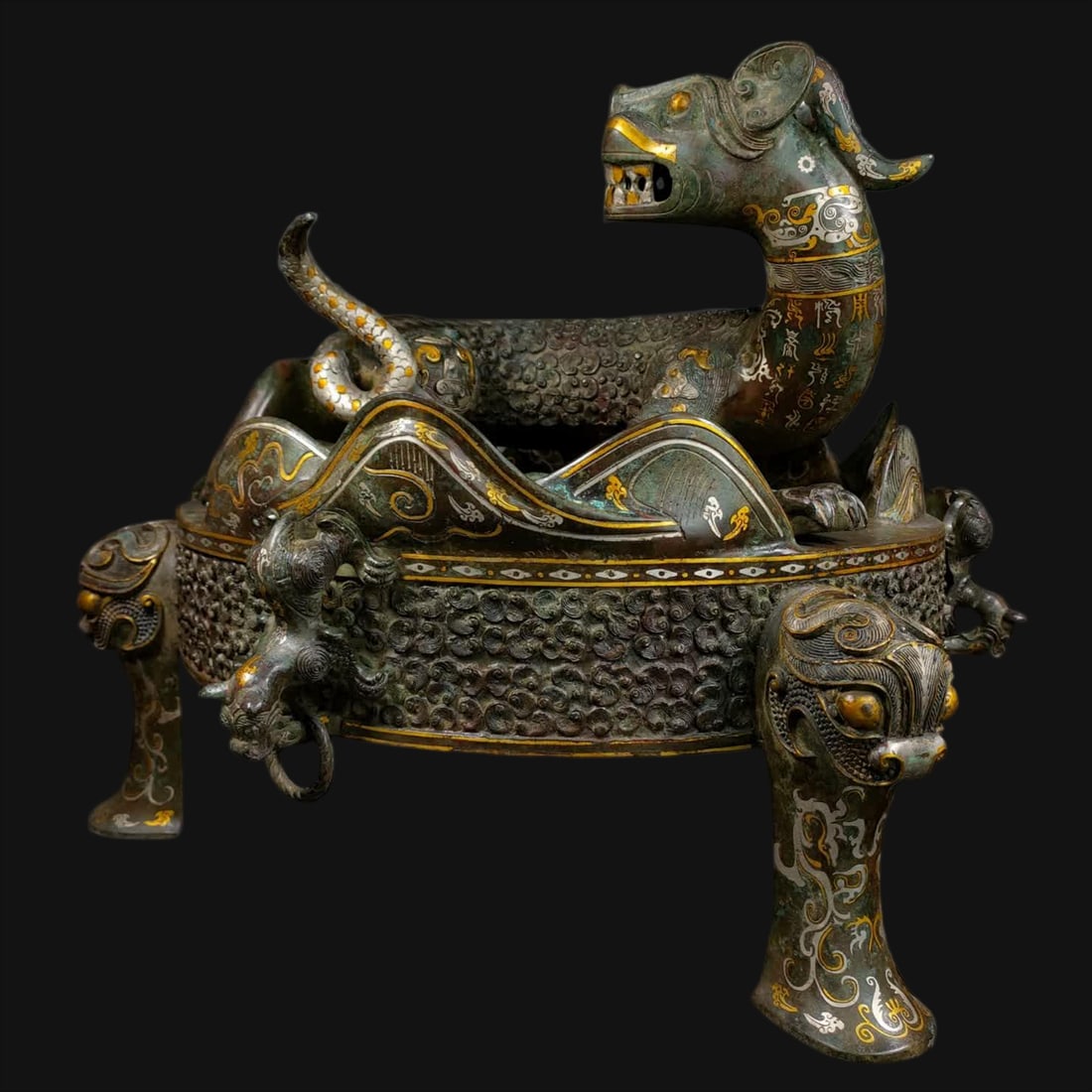 A Warring States Bronze - Cuo Jin Cuo Silver Plate Dragon Zun (1 of 9)